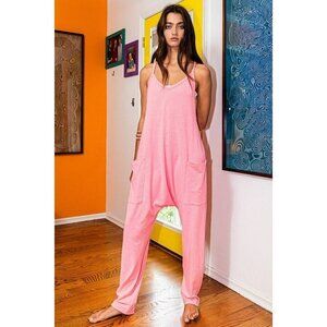 Hot for Harem Drop Crotch Jumpsuit in Neon Pink